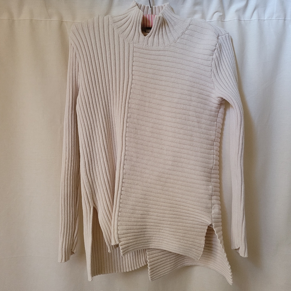 Cabi Split D-Ring Ribbed Aysmmetrical Sweater Xs - image 3